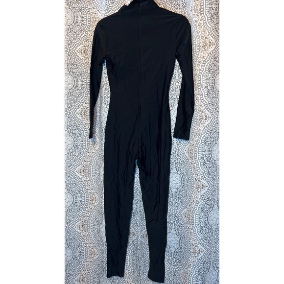 Black Long Sleeve Full Body Jumpsuit With Back Zipper Closure - Picture 2 of 8